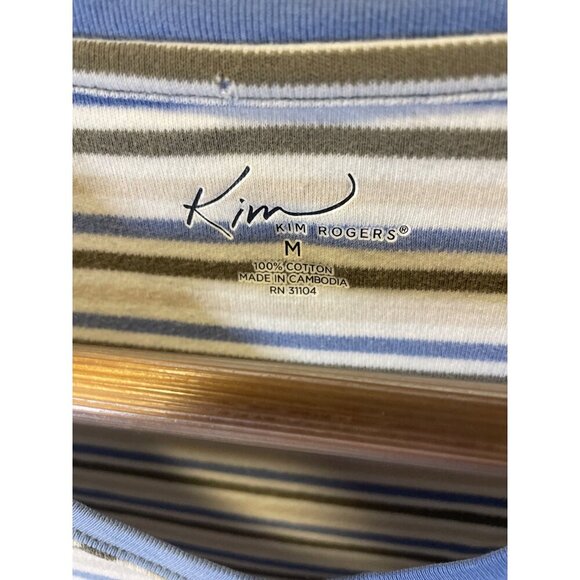Kim Rogers Multicolor Striped V Neck Short Sleeve Top Sz M - Picture 5 of 7